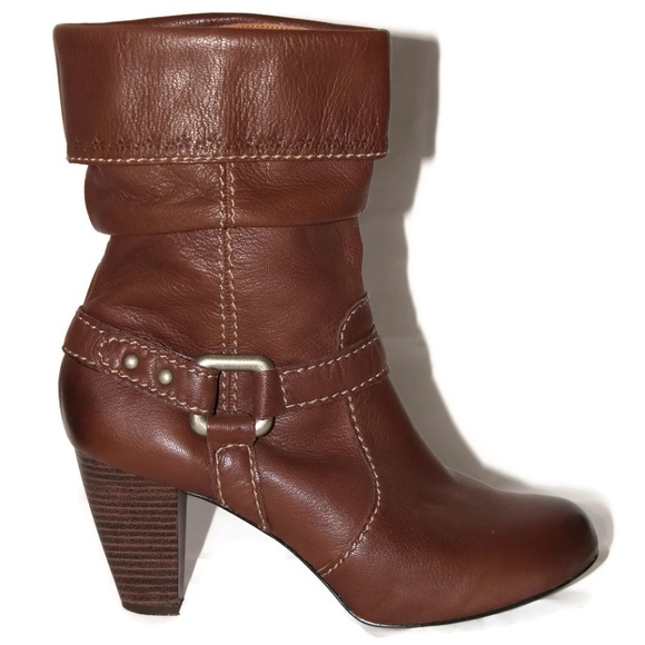 Fossil Shoes - Fossil Brown Leather Harness Heel Zipper Boots
